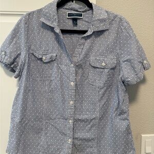 Karen Scott Blue and White Striped Short-Sleeve Button Shirt